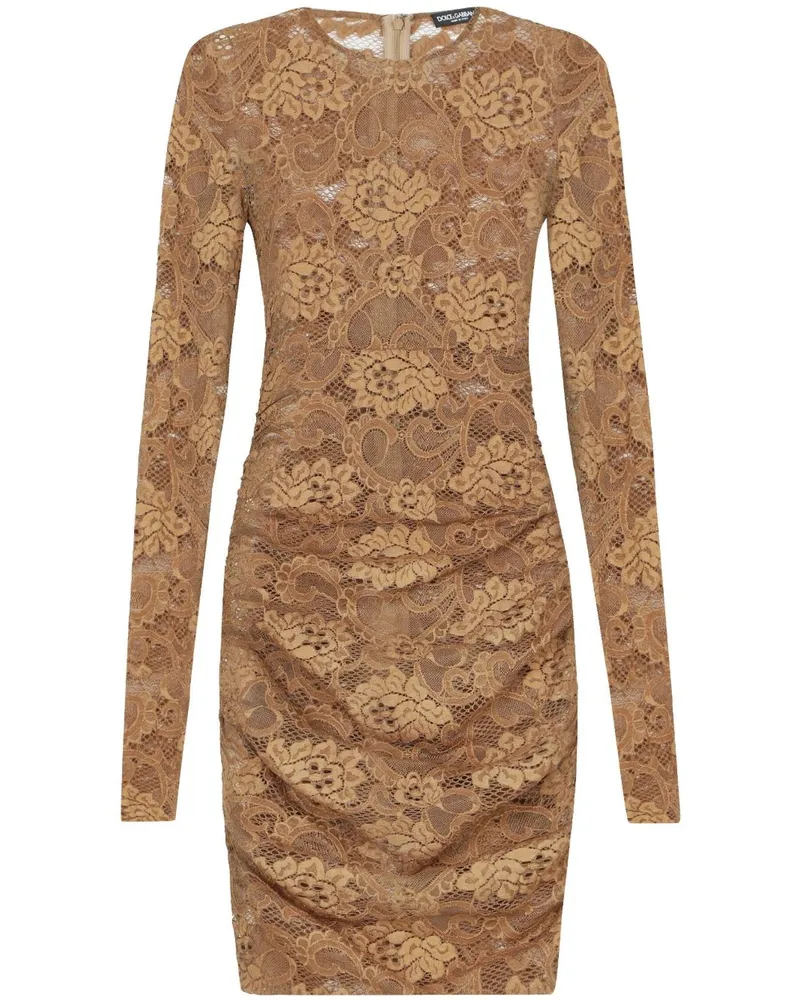 Dolce & Gabbana Blumenspitzenkleid Beige