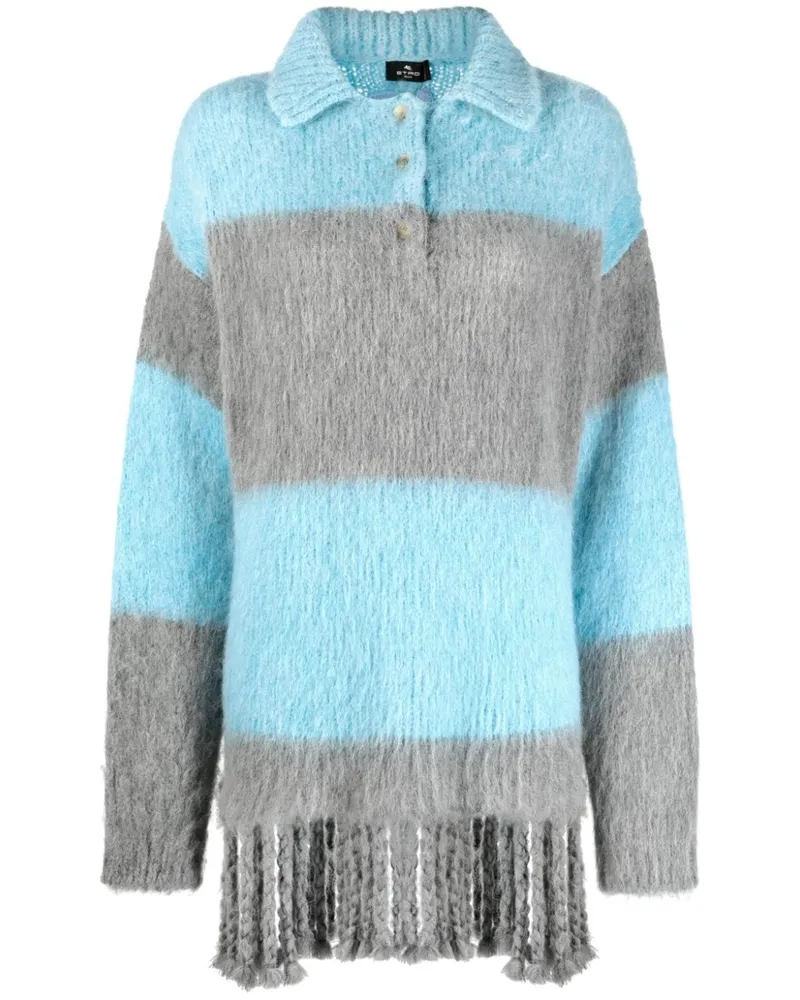 Etro gestreifte Wollmisch -Polo -Hemd Clear