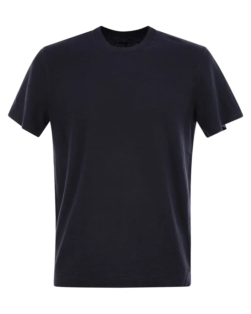 Fedeli Stretch Leinen kurzärmeliges T -Shirt Blue