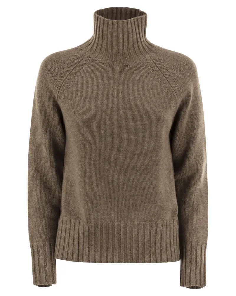 Max Mara Turtleneck In Wool And Cashmere Yarn Hazelnut