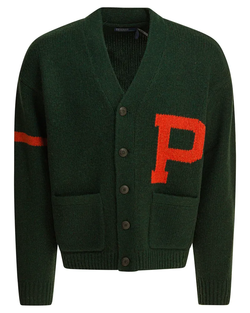 Ralph Lauren Strickjacke mit V-Ausschnitt und Logo Green