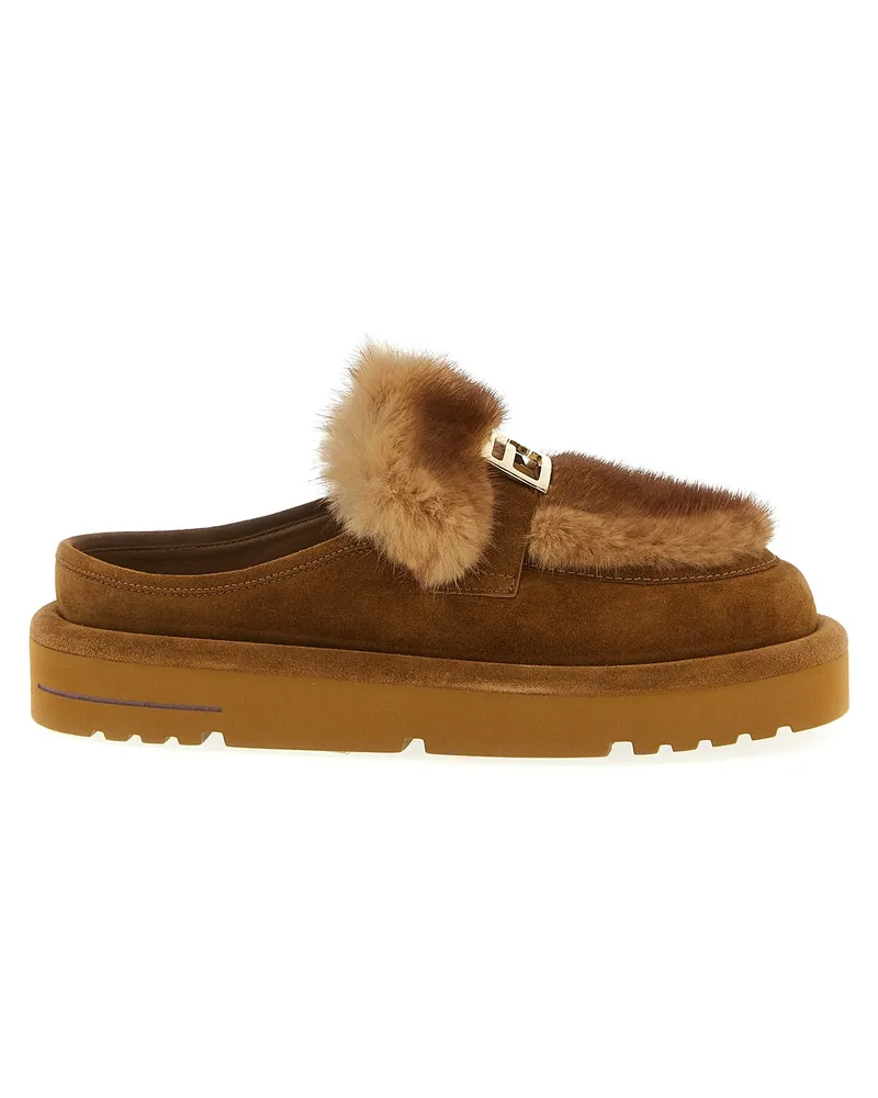 Fendi Sabots aus Wildleder und Pelz Multicolor
