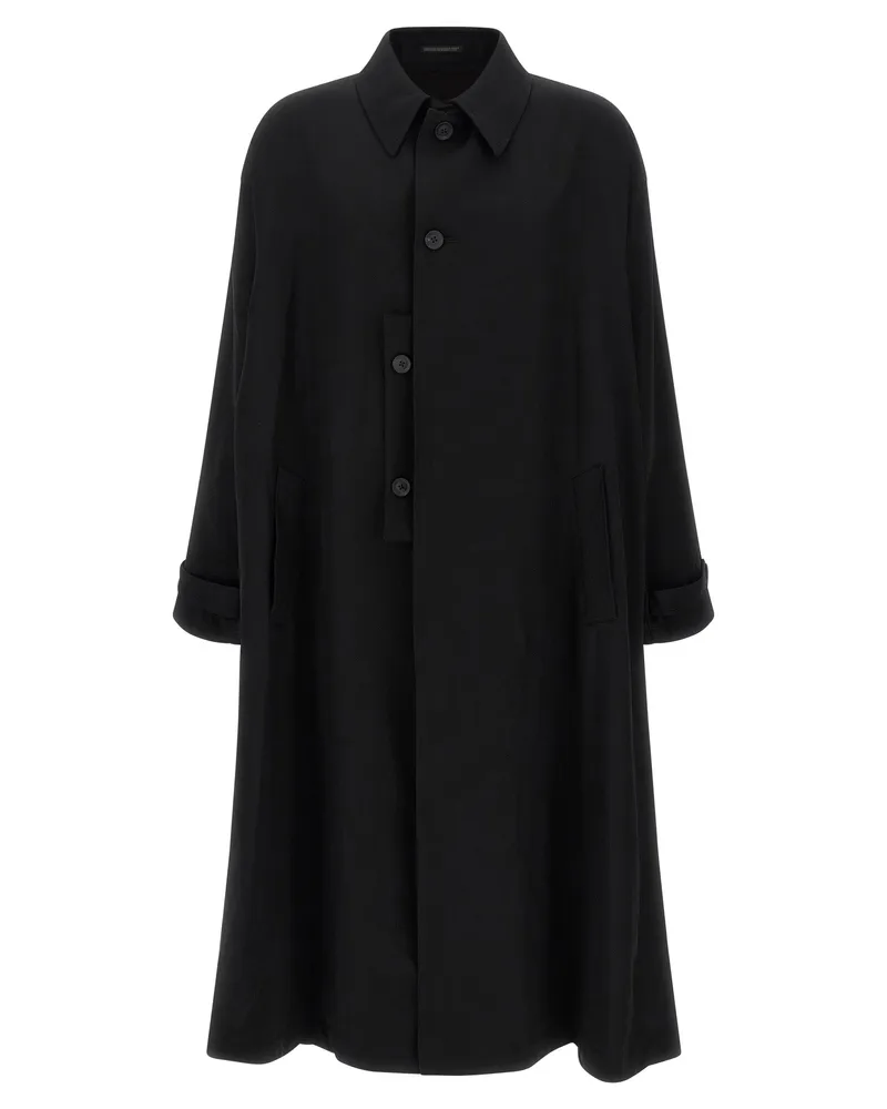 Yohji Yamamoto Leichter Wollschützenmantel Black
