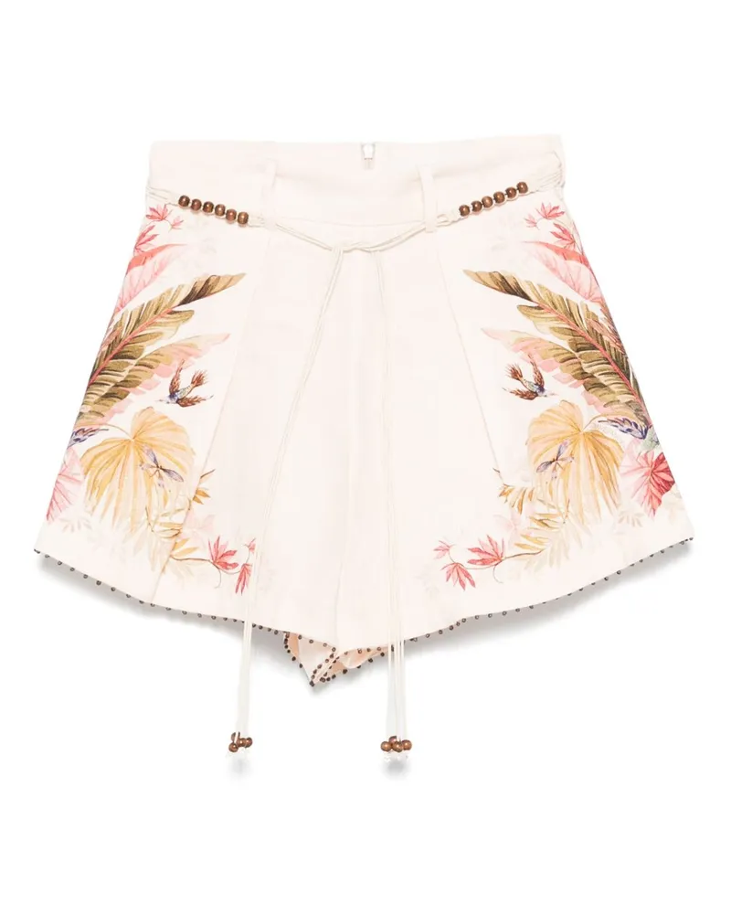 Zimmermann Ascension Gedruckte Leinenshorts Beige