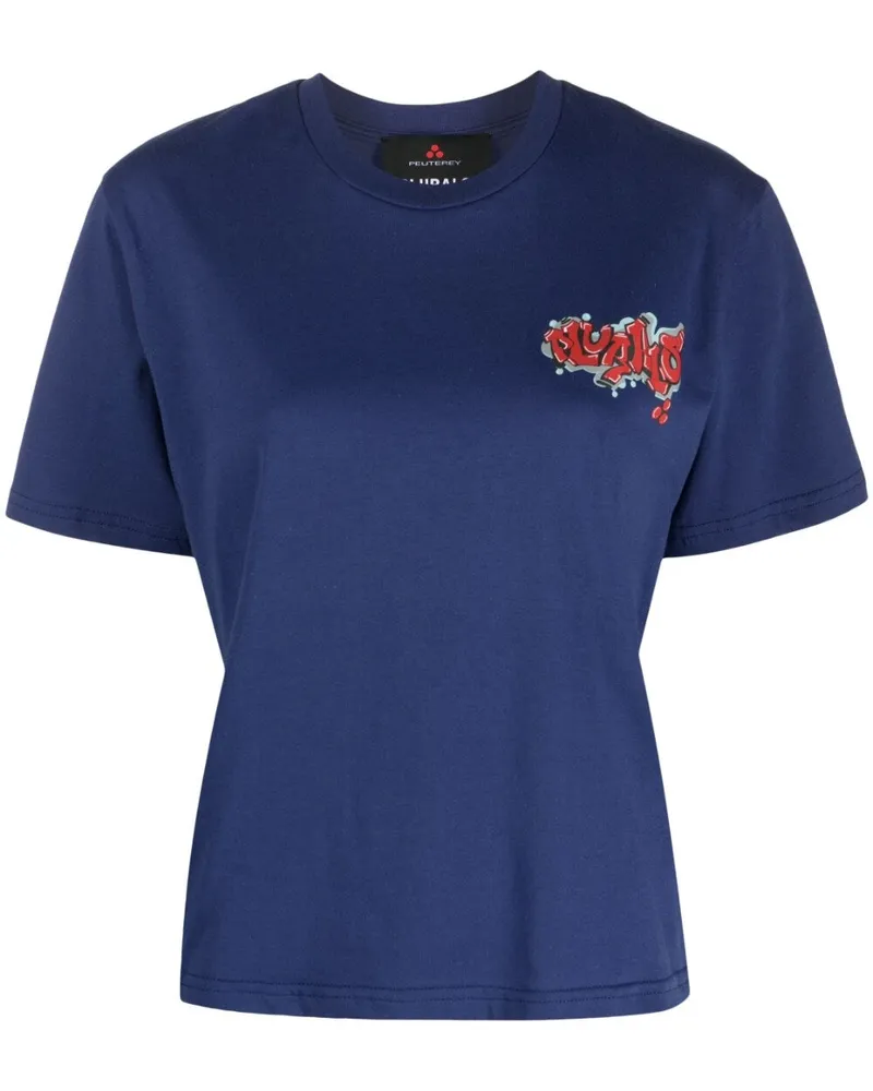 Peuterey Peutery Logo Baumwoll -T -Shirt Blue
