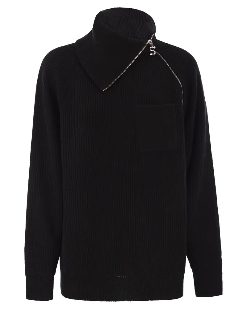 SPORTMAX Salpa Pullover aus Kaschmirmischung mit Reißverschluss Black