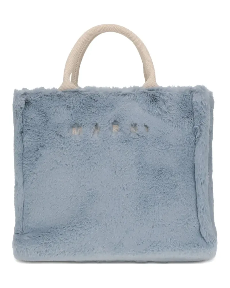 Marni Einkaufstasche mit Pelzverkleidung Blue