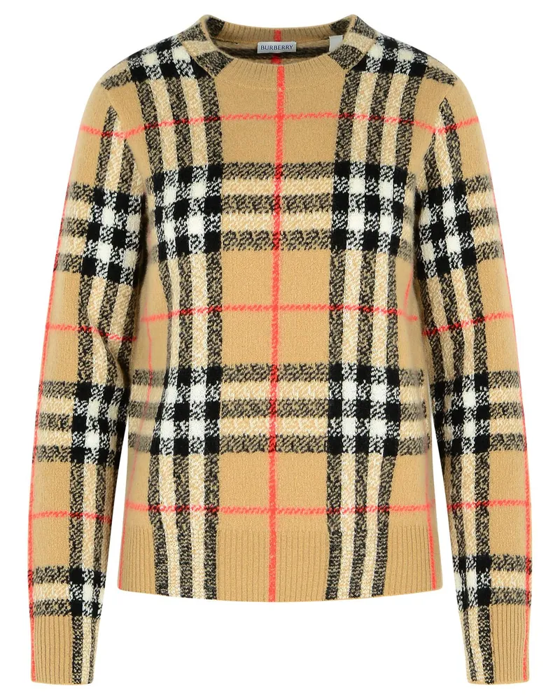 Burberry Constance Check' Beige Cashmere und Wollpullover Beige