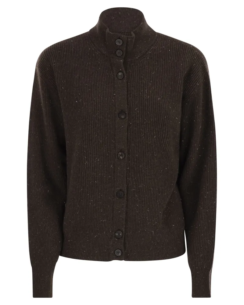 Peserico Cardigan mit Knöpfen in Wolle, Seide und Kaschmir Brown