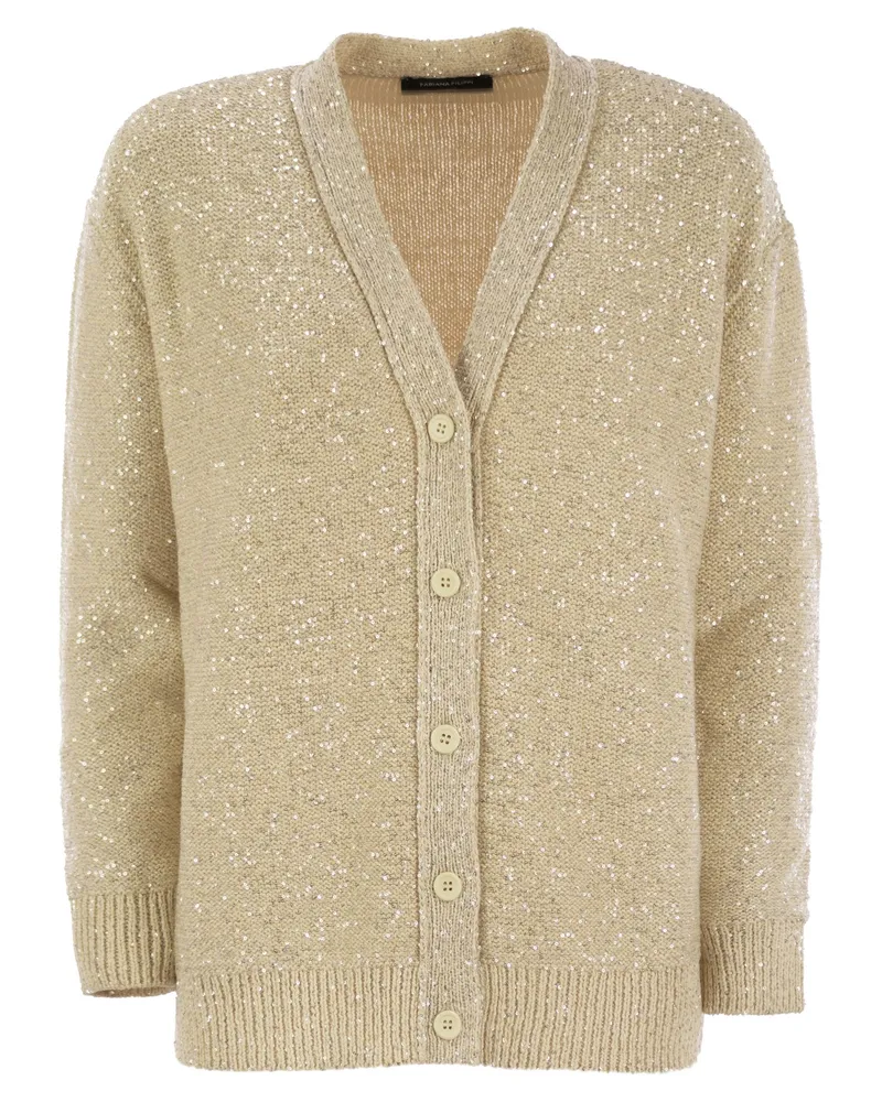 Fabiana Filippi Cotton Strick -Strickjacke mit Pailletten Vanilla