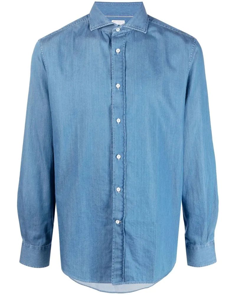 Brunello Cucinelli Denim-Baumwollhemd Blue