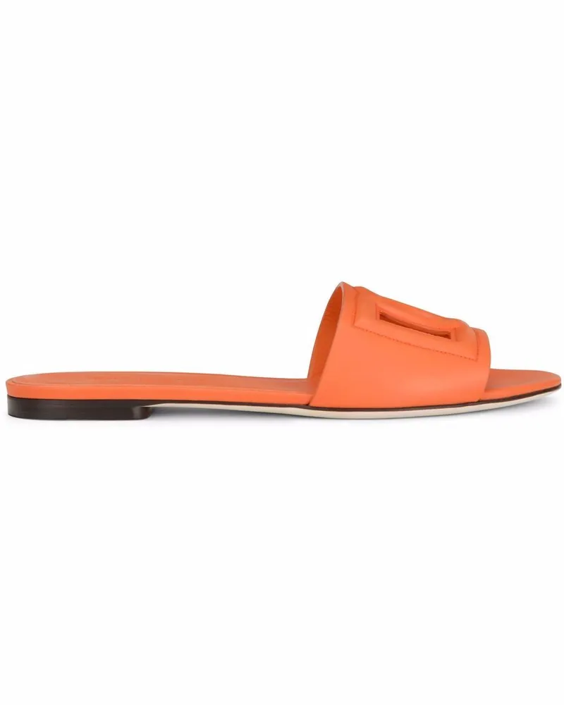 Dolce & Gabbana DG Logo Leder flache Sandalen Orange