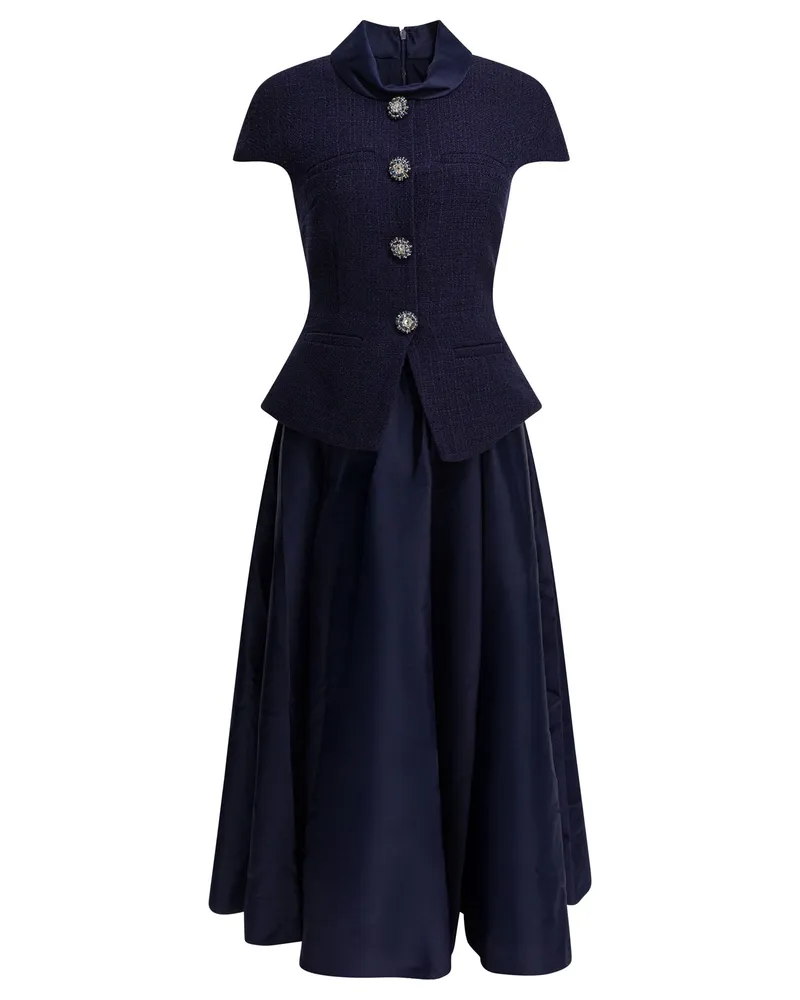 Self-Portrait Taft-Bouclé-Midikleid Blue