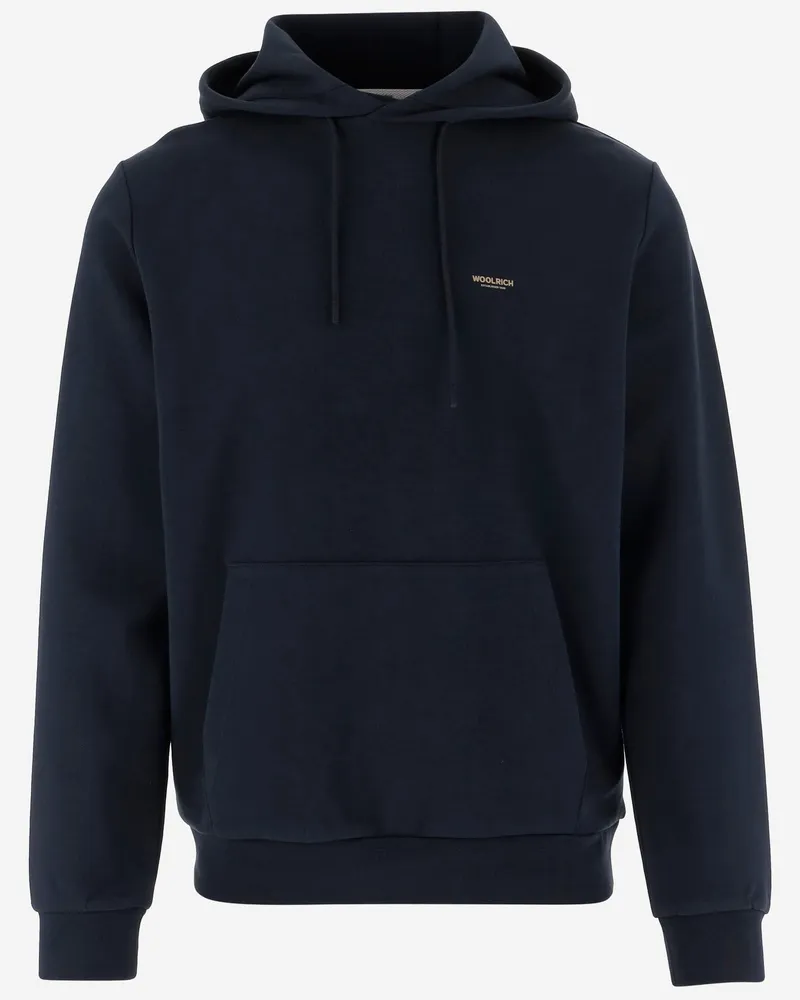 Woolrich Stretch Cotton Blend Sweatshirt mit Logo Blue