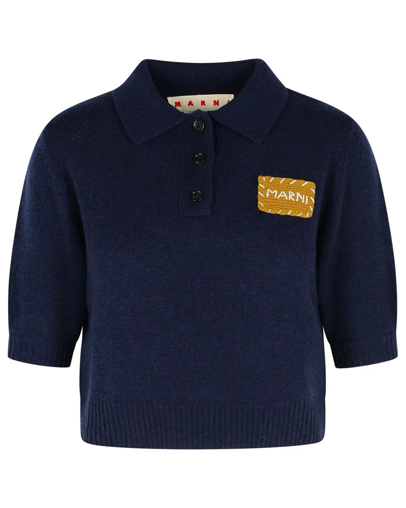 Marni Polo -Pullover in dunkelblauem Kaschmir mit "Marni" -Anwendung Navy