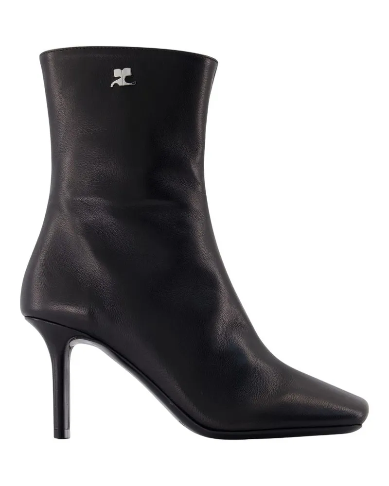 Courrèges Square TOE 80 Knöchelstiefel Courreves Leder schwarz Black