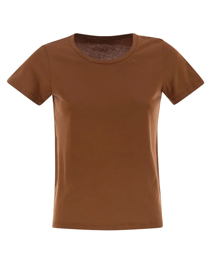 Majestic Crew Hals kurzärmeligte Baumwoll -T -Shirt Brown