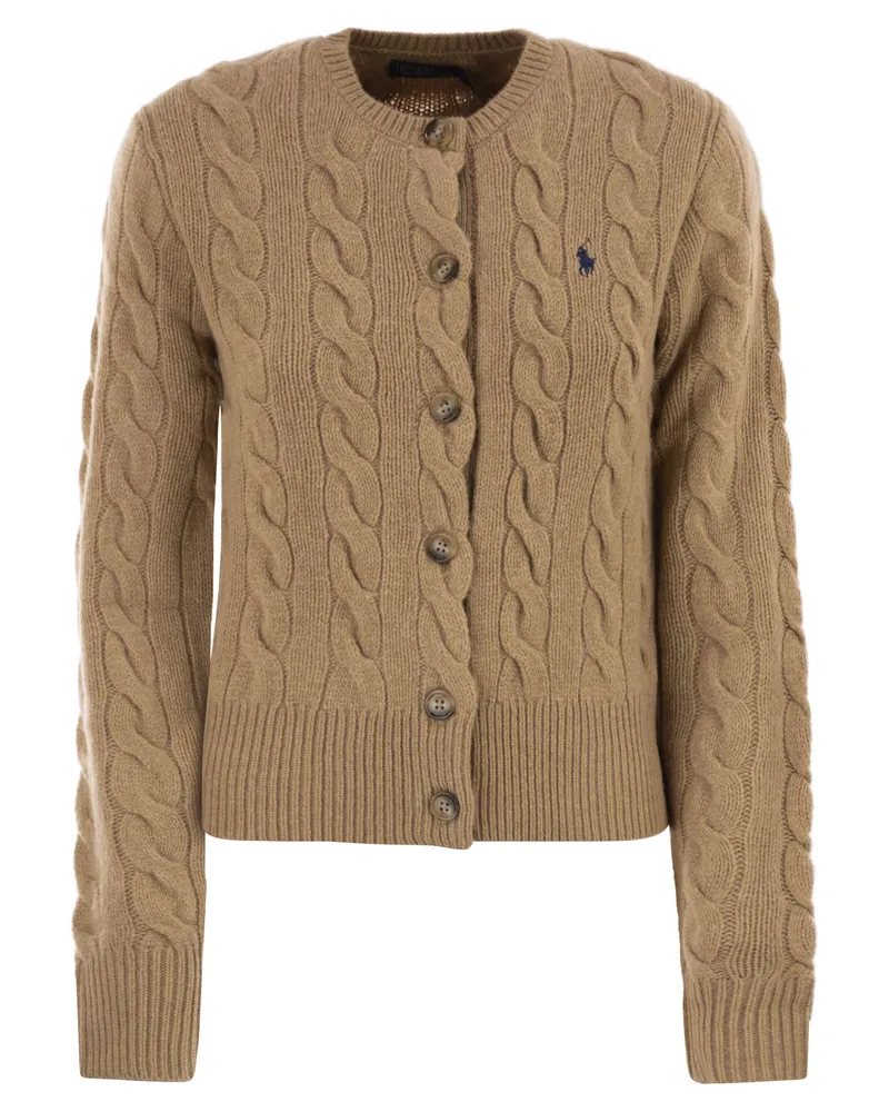 Ralph Lauren Wool und Cashmere Cable Strick Strickjacke Camel
