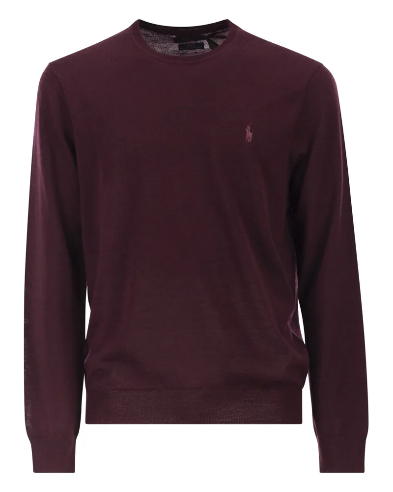 Ralph Lauren Slim Fit Waschbarer Rundhalspullover aus Wolle Bordeaux