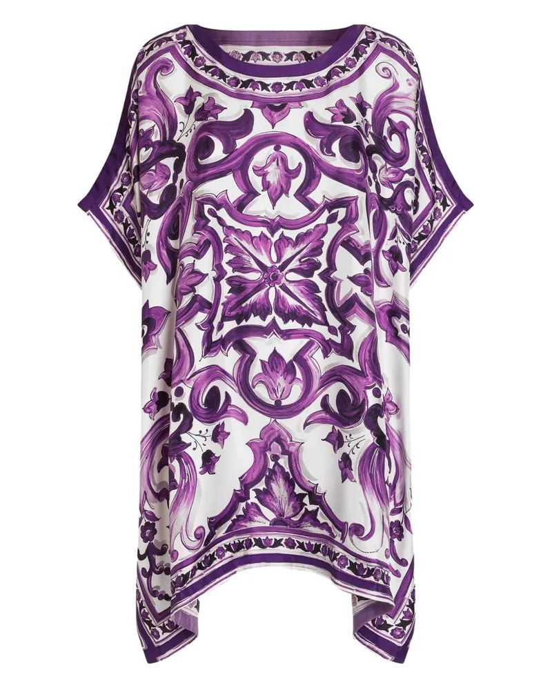 Dolce & Gabbana Maiolica Print Silk Kaftan Purple