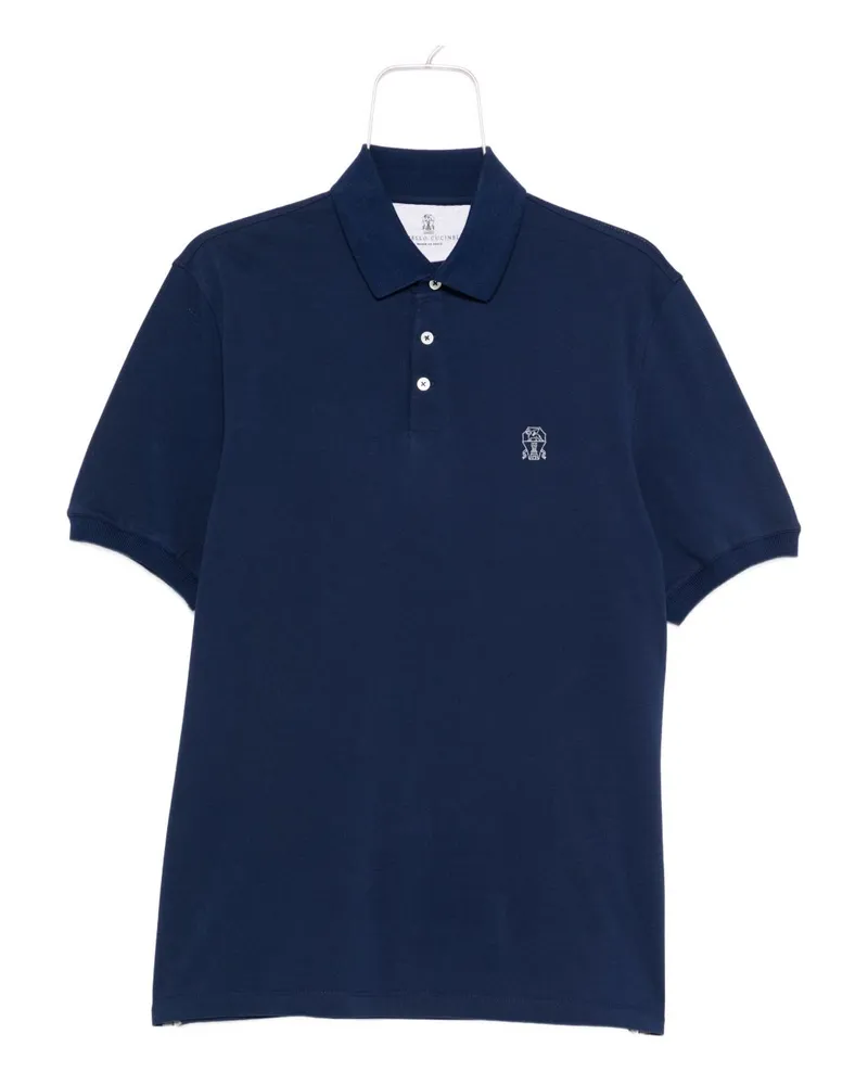 Brunello Cucinelli Logo Baumwoll -Polo -Hemd Blue