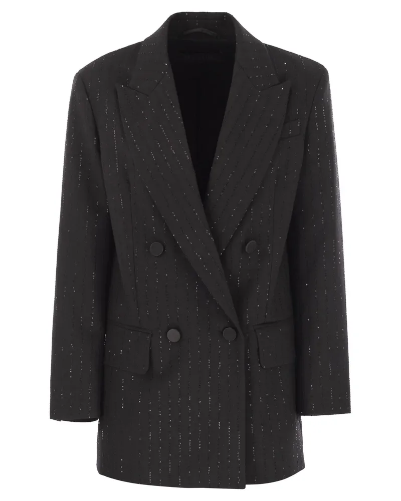 Max Mara Appia Zweireihiger Blazer aus Wolle und Pailletten Black