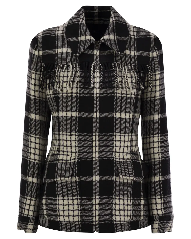 Ralph Lauren Plaid Wolljacke mit Fransen Black