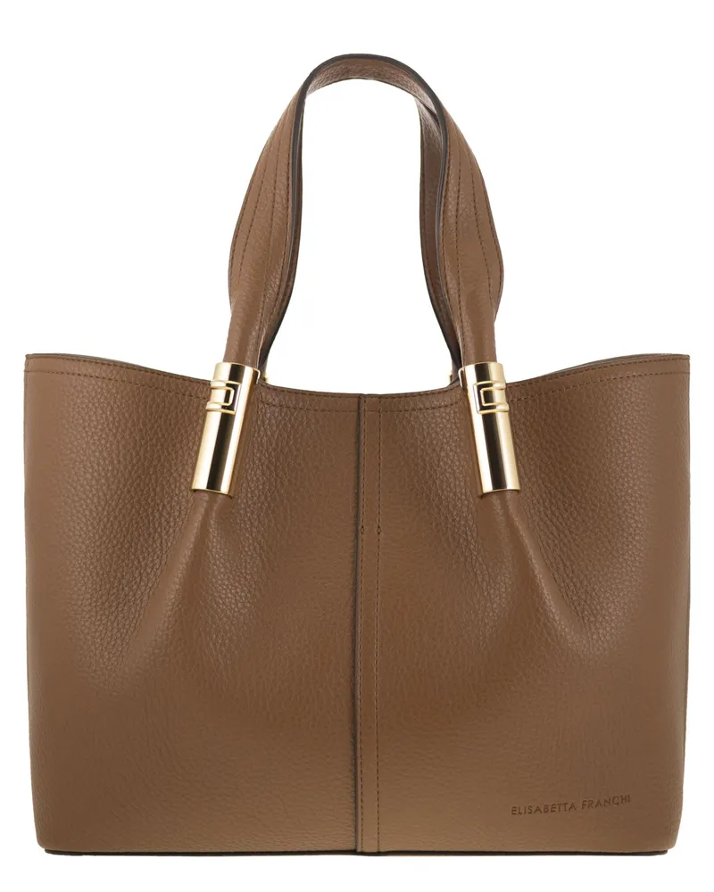 Elisabetta Franchi Medium Tote Bag With Logo Details Brown