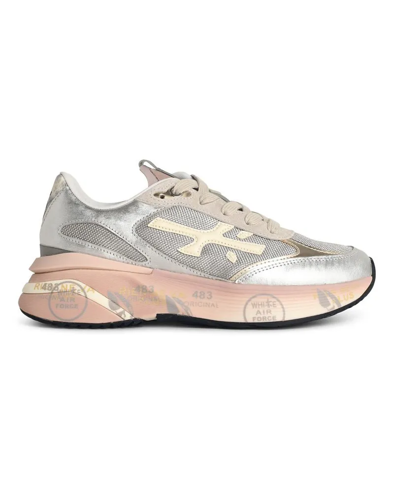 Premiata Moerund' Silbergraue Lear-Mischungs-Sneaker Grey