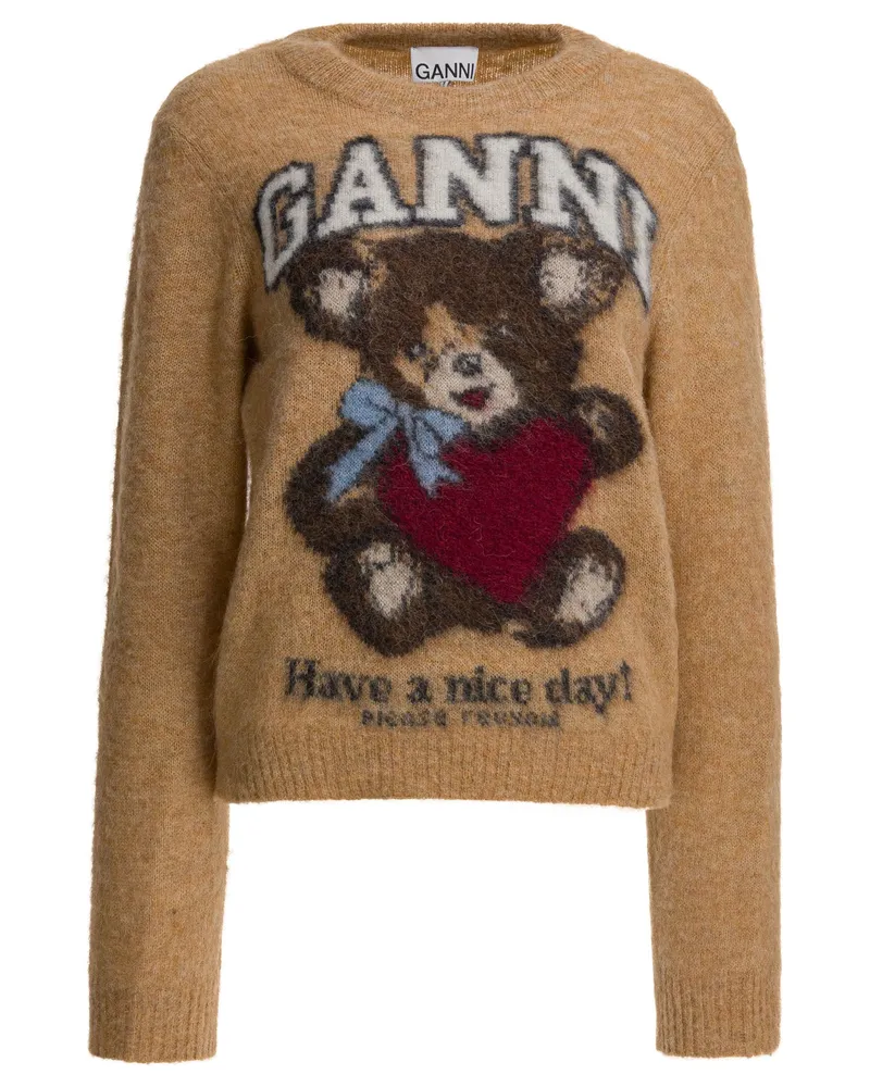 Ganni Wollpullover mit Aufdruck Beige