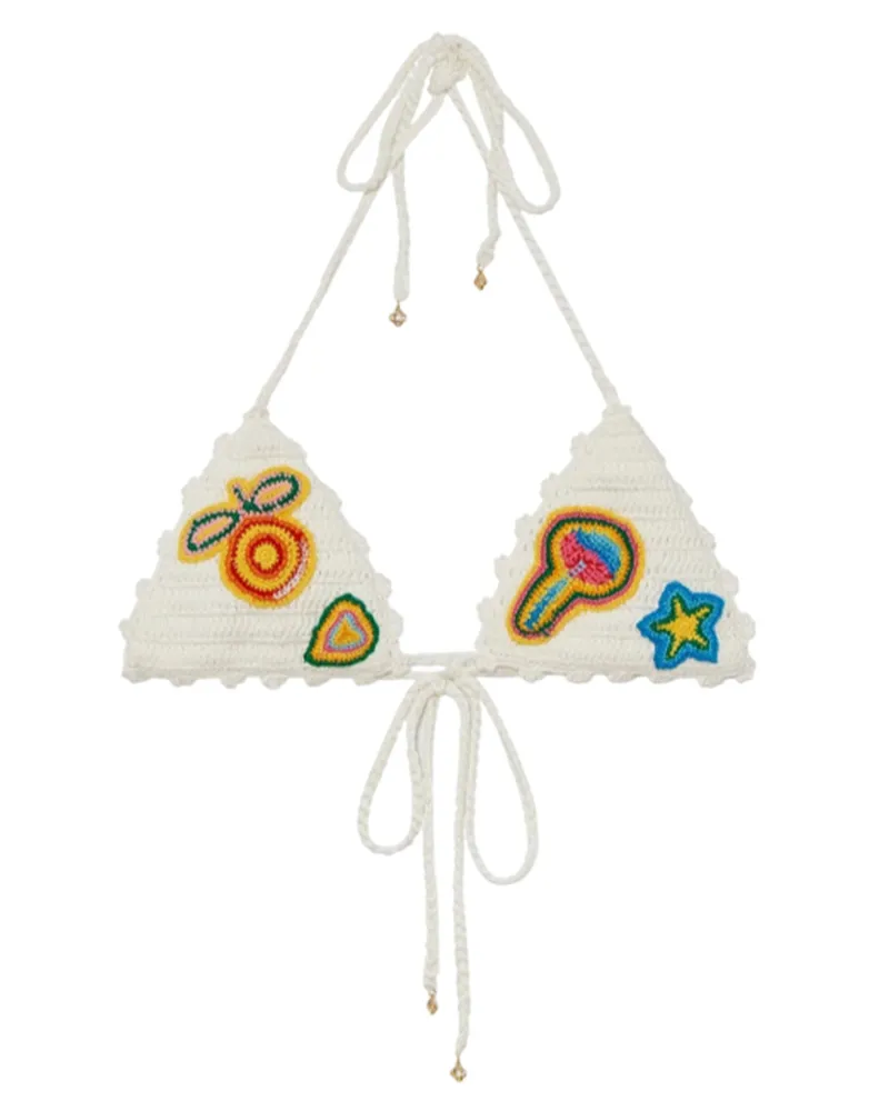 Casablanca Paris Crochet Patch Bikini Top White