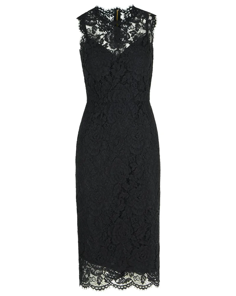 Dolce & Gabbana Longuette' schwarzes Stretch -Spitzenkleid Black