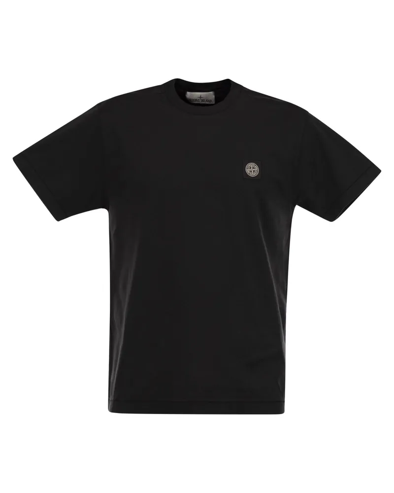 Stone Island Kurzärärtes T -Shirt mit Kompass -Logo -Patch Black