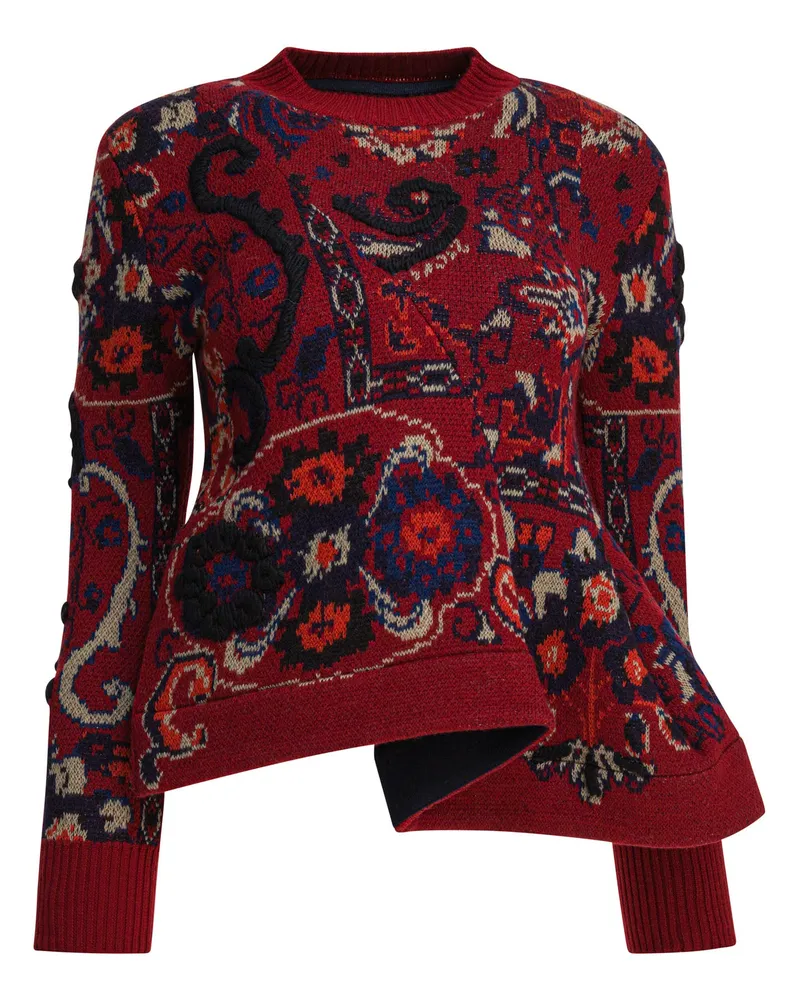 Sacai Blumen-Jacquard-Strickpullover Bordeaux