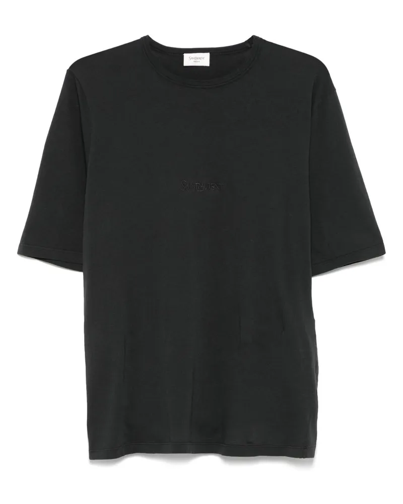 Saint Laurent Logo Baumwoll -T -Shirt Black