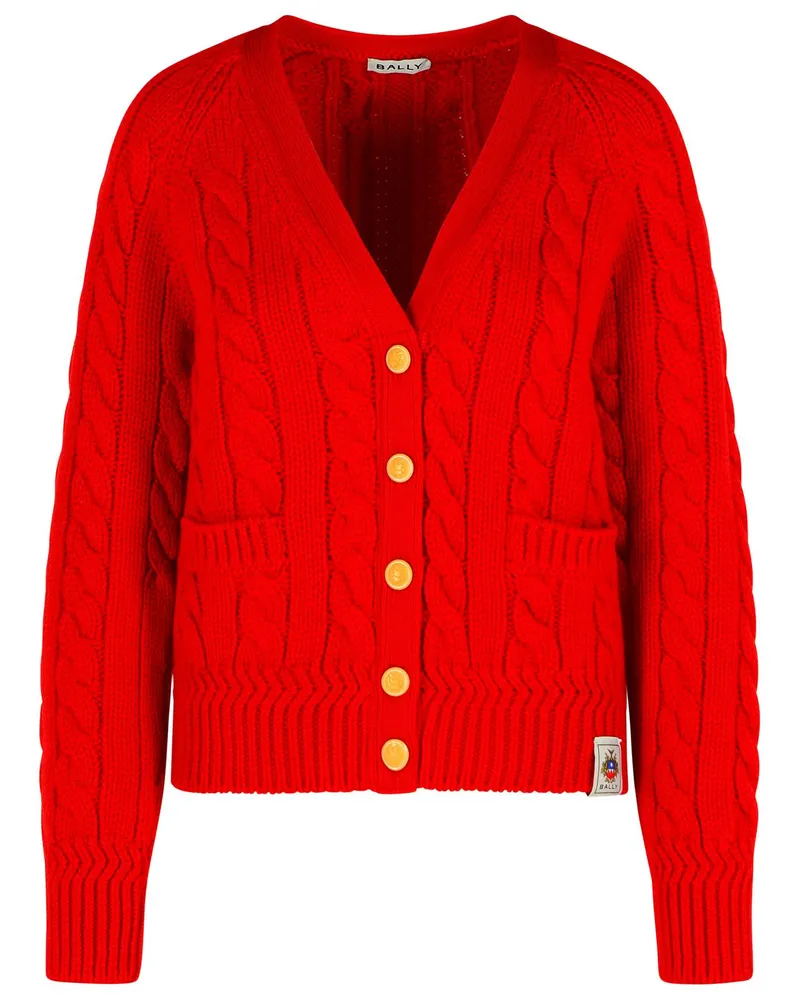 Bally Red Extrafine Merino Wolle Strickjacke Red