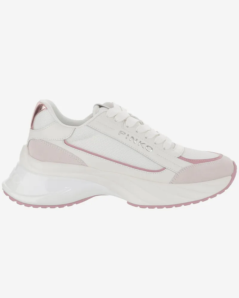 Pinko Pink -Mesh und Leder -Turnschuhe mit Logo White