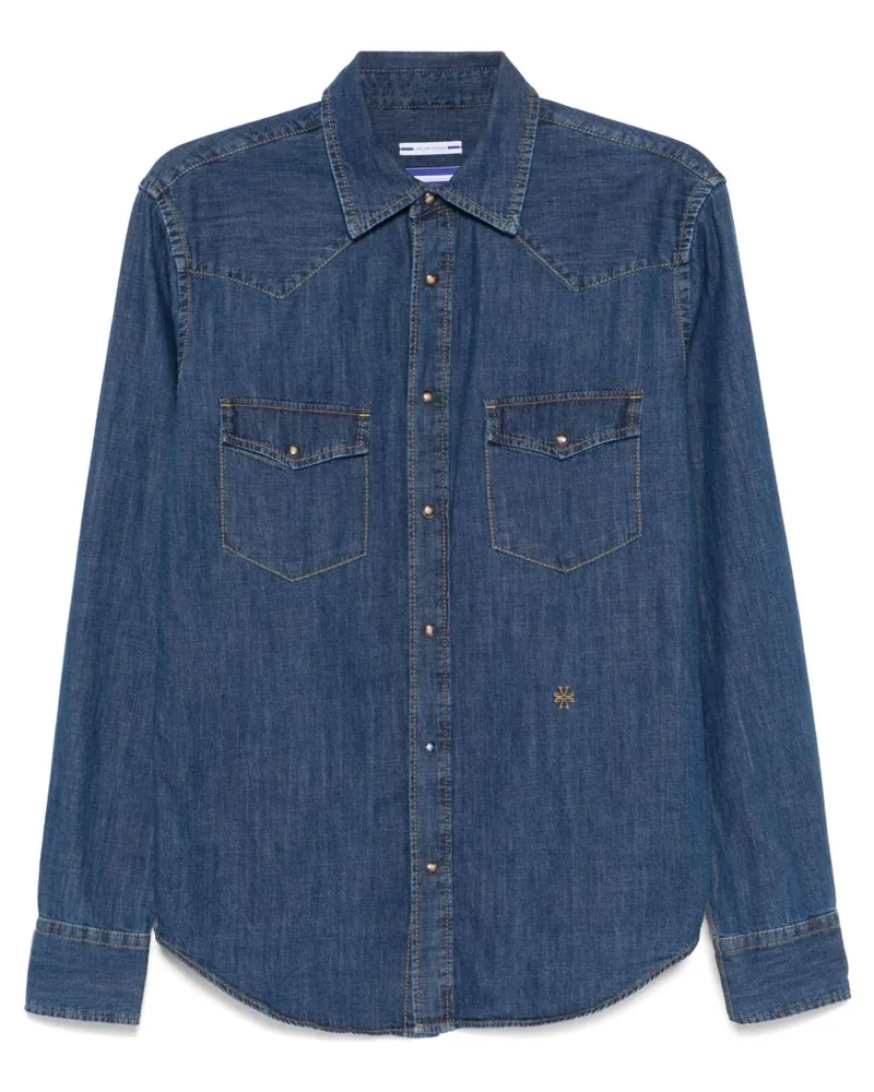 Jacob Cohën Cotton Western Shirt Blue