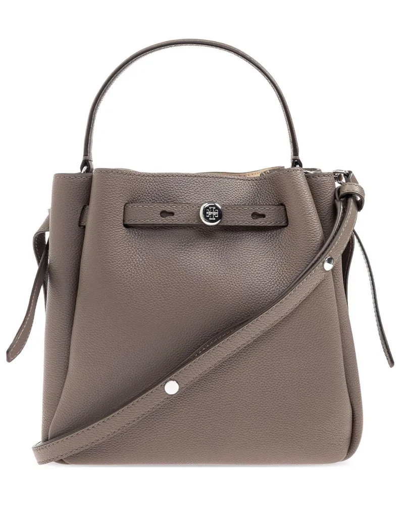 Tory Burch Romy Leder Eimerbeutel Marrone