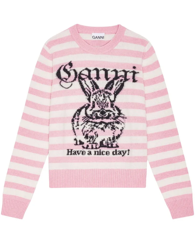 Ganni Bunny Woll Crewneck Jumper Pink