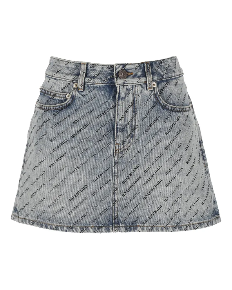 Balenciaga Logo Print Denim Rock Blue