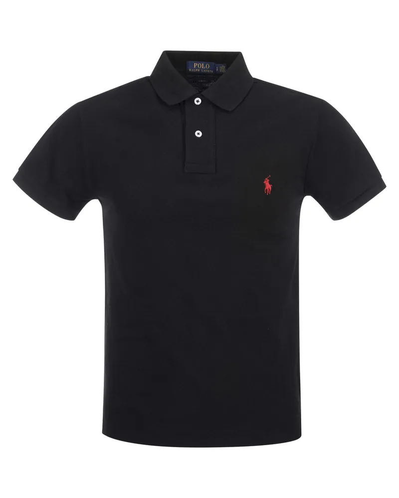 Ralph Lauren Slim Fit Pique Polo -Hemd Schwarz