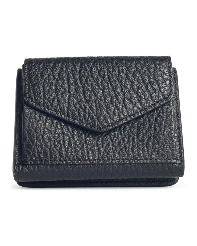 Maison Margiela vier Stiche' kompakte schwarze Lear -Brieftasche Black