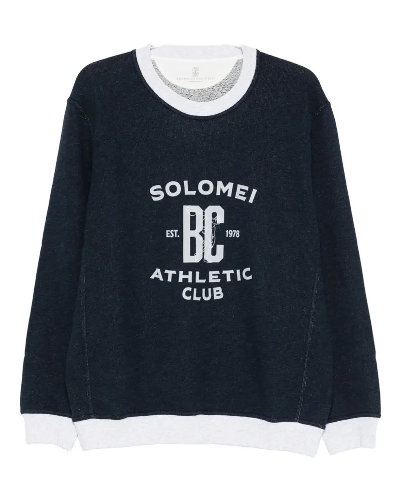 Brunello Cucinelli Logo-Baumwoll-Sweatshirt Blue