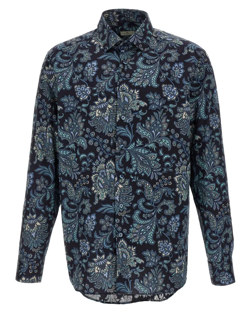 Etro Floral Paisley Baumwollhemd Blue