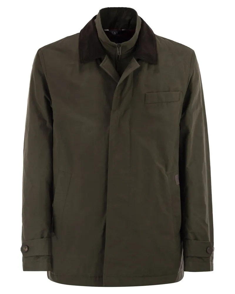 Fay Kurzmorgen Regenmantel in Baumwolle und Nylon Faille Green