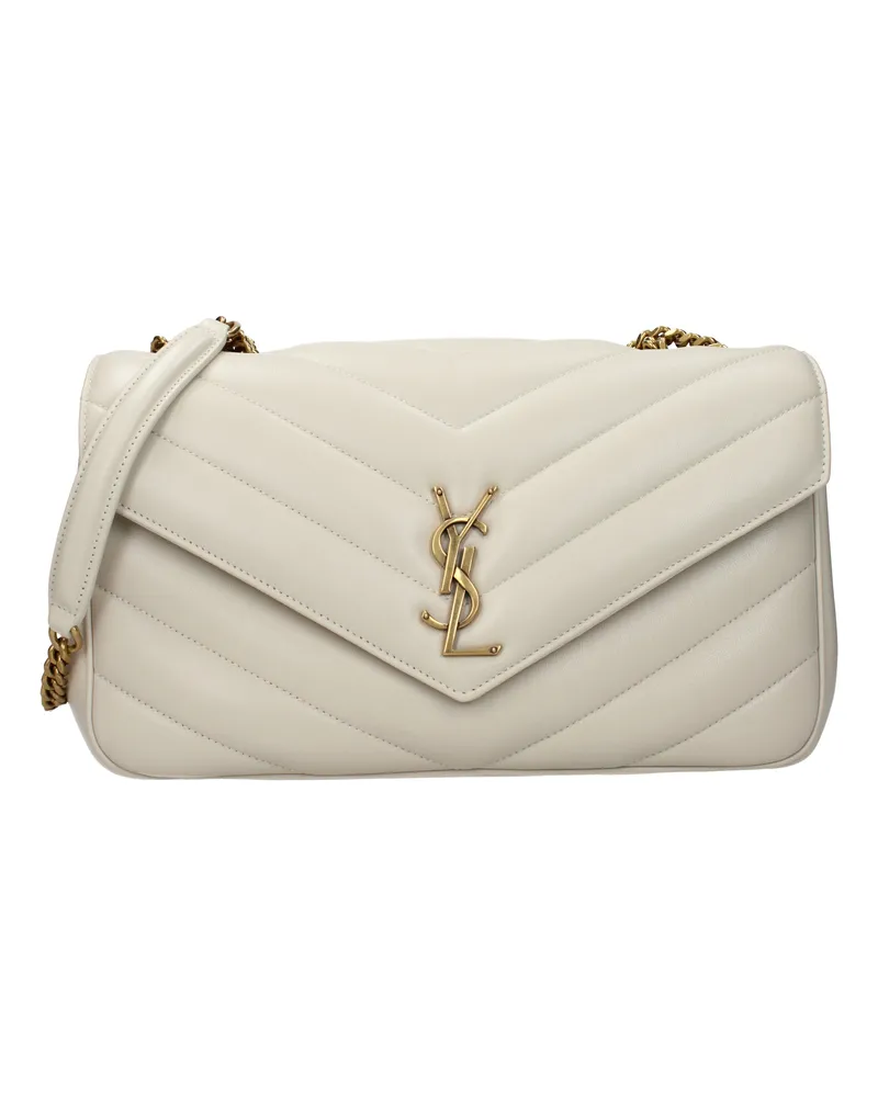 Saint Laurent Damens Loulou Umhängetasche aus weißem/cremefarbenem Leder -