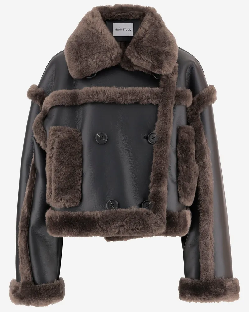 STAND Kristy – Kunstlederjacke mit Felldetails Black