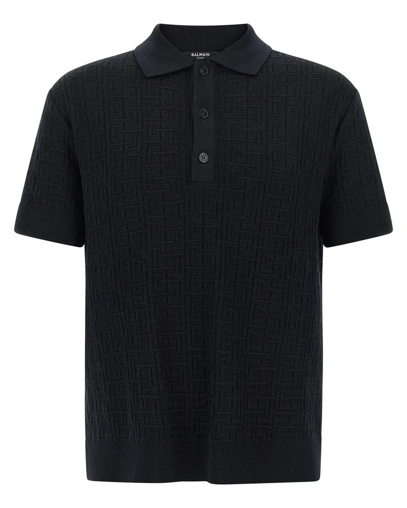 Balmain Strick-Poloshirt „Monogram Blue