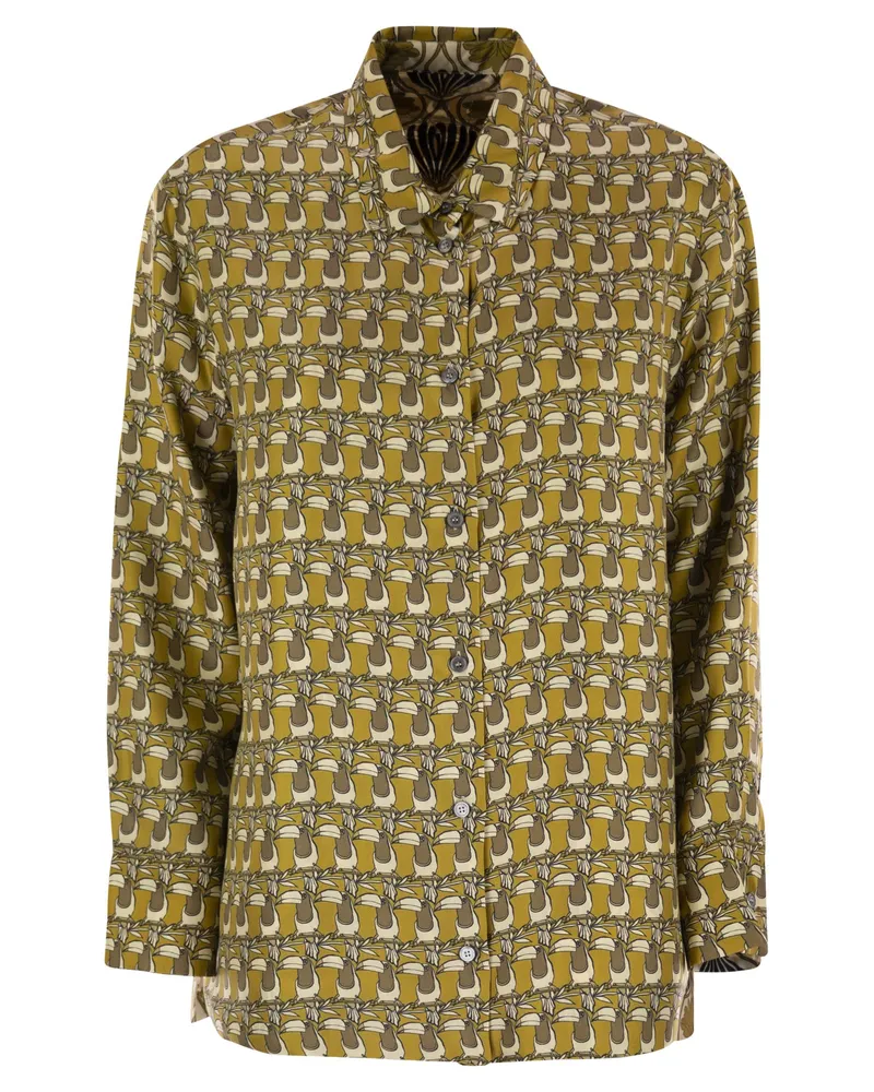 Max Mara Times reversibler bedrucktes Seidenhemd Mustard